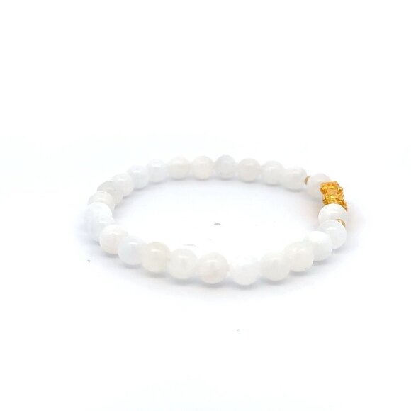 18K Gold Dragon Pixiu Piyao Lucky Charm Beads Bracelet Gemstones White Jade 6mm - Picture 4 of 9